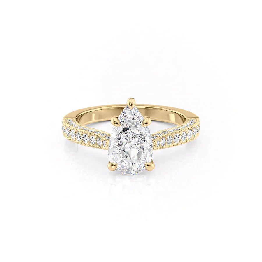 The Catherine Set  With A 2.5 Carat Pear 14K Yellow Gold Moissanite