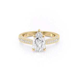 The Catherine Set  With A 2 Carat Pear 18K Yellow Gold Moissanite