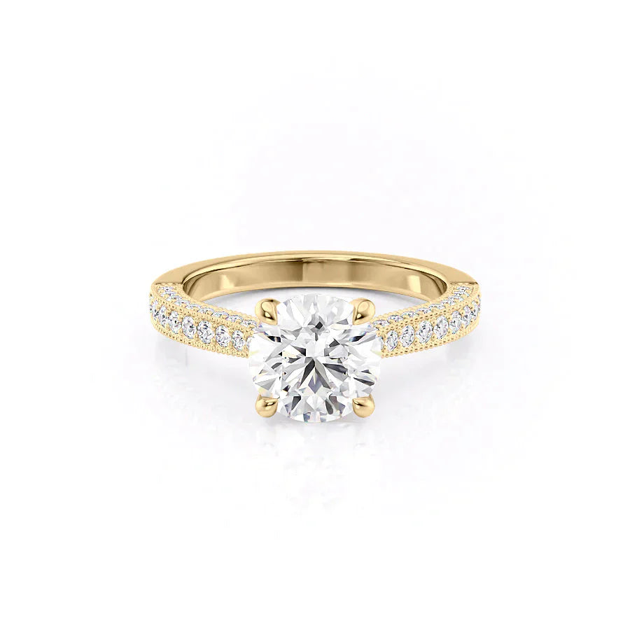 The Catherine Set  With A 2 Carat Round 14K Yellow Gold Moissanite
