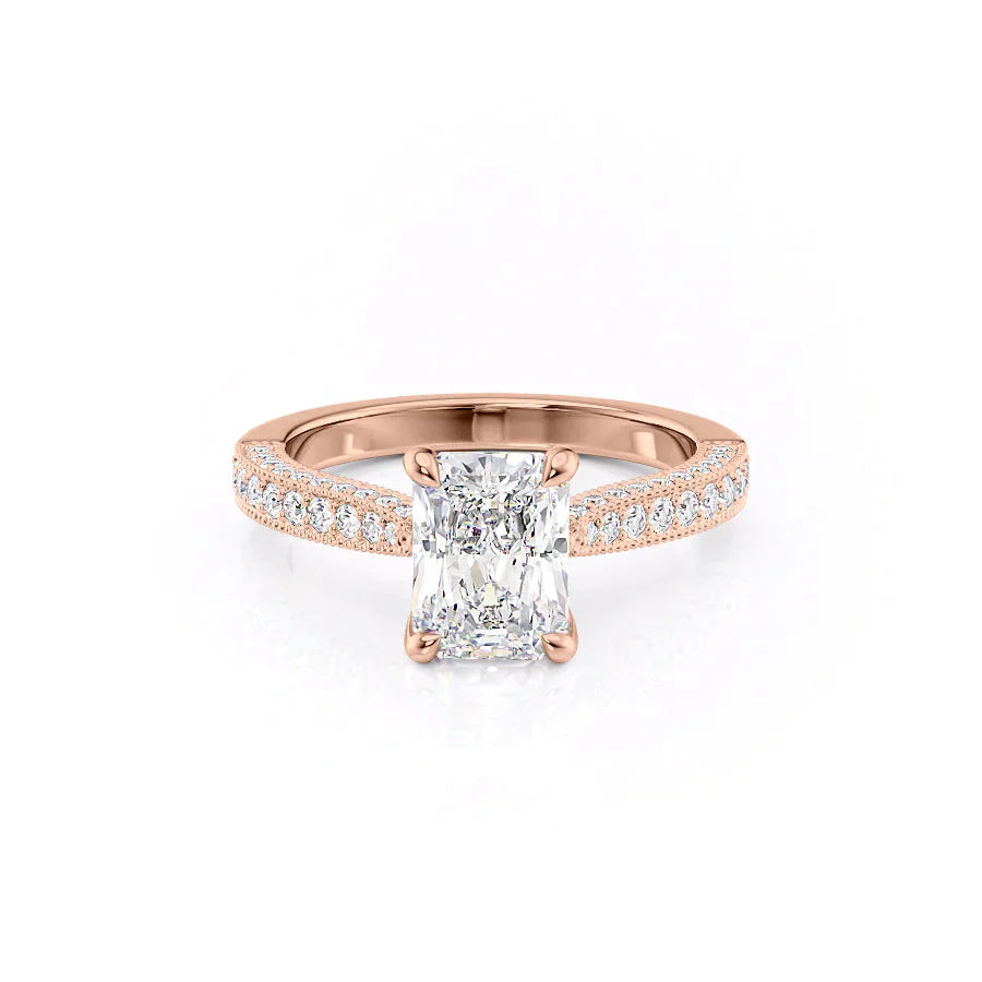 The Catherine Set With A 3 Carat Radiant 14K Rose Gold Lab Diamond