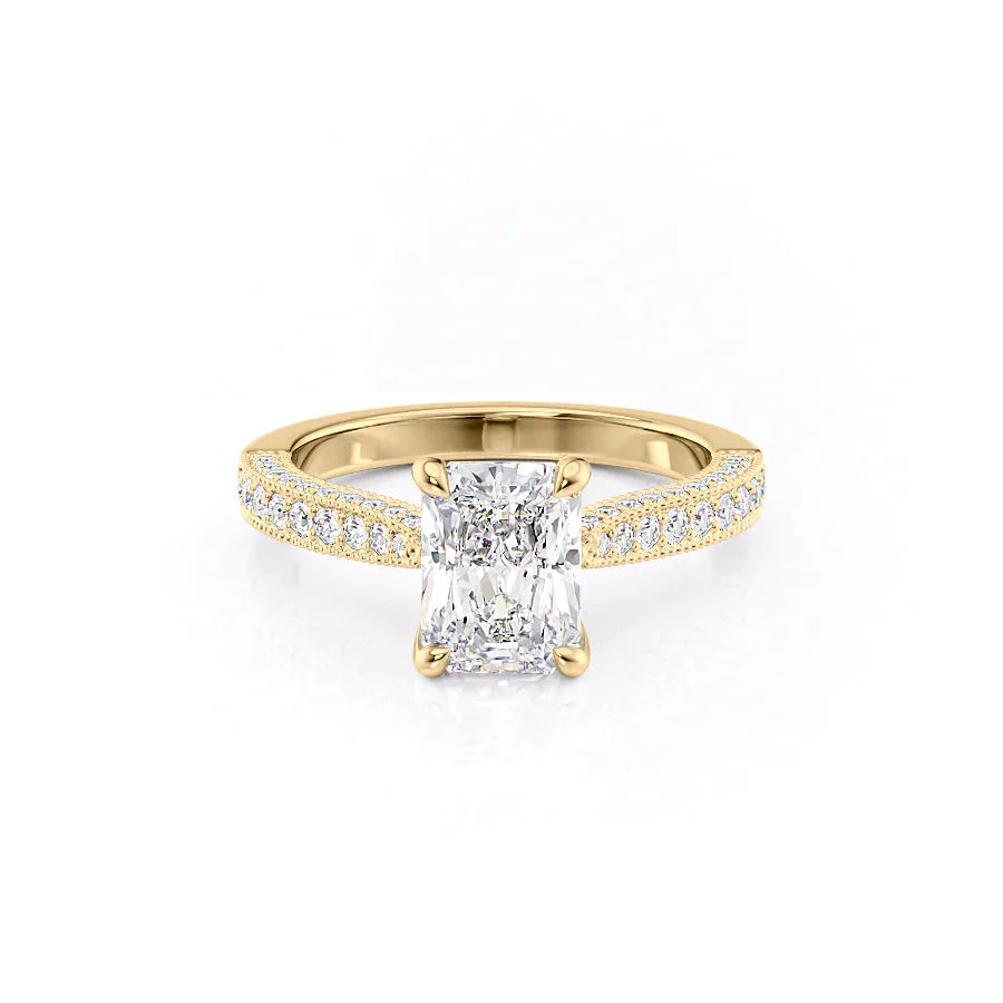 The Catherine Set  With A 4.5 Carat Radiant 18K Yellow Gold Moissanite
