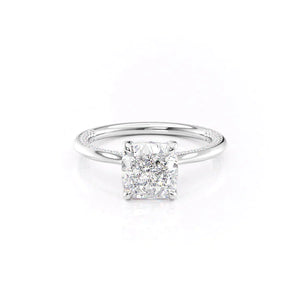 The Claire Set  With A 4 Carat Cushion 14K White Gold Moissanite