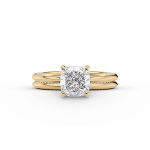 The Claire Set  With A 1 Carat Cushion 14K Yellow Gold Moissanite