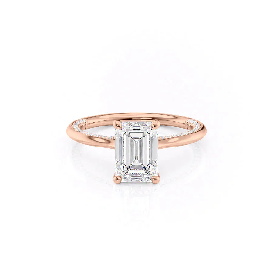 The Claire Set  With A 1.5 Carat Emerald 14K Rose Gold Moissanite