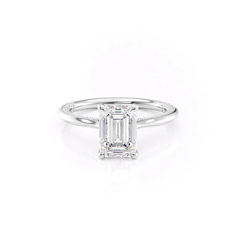 The Claire Set  With A 3.5 Carat Emerald 14K White Gold Moissanite