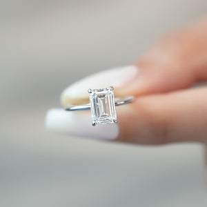 The Claire Set  With A 3 Carat Emerald 14K White Gold Moissanite
