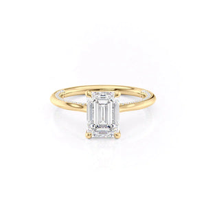 The Claire Set  With A 2 Carat Emerald 18K Yellow Gold Moissanite