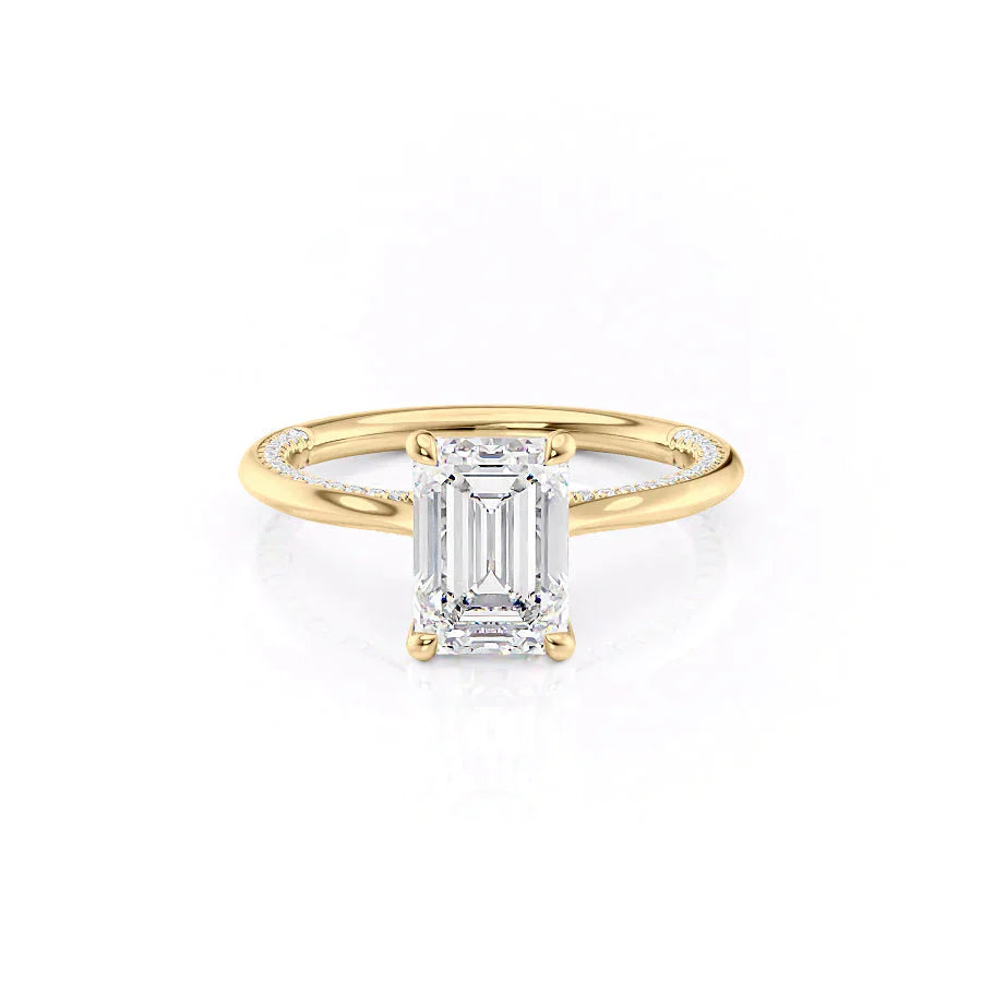 The Claire Set  With A 3 Carat Emerald 14K Yellow Gold Moissanite