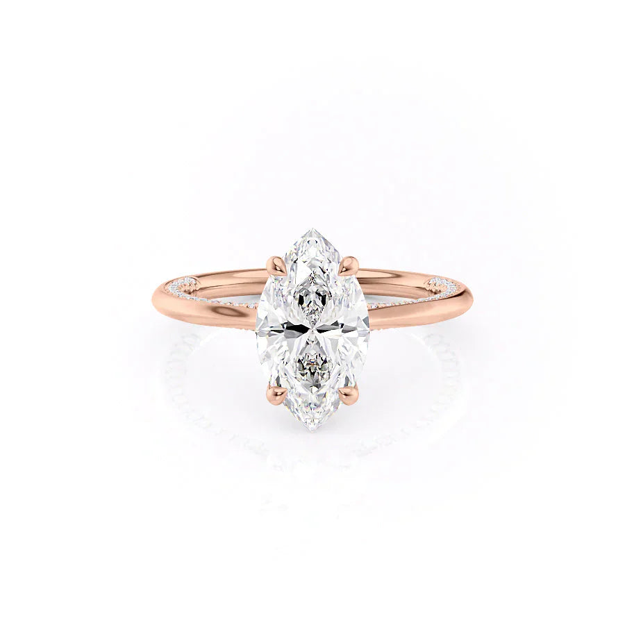 The Claire Set  With A 4 Carat Marquise 14K Rose Gold Moissanite
