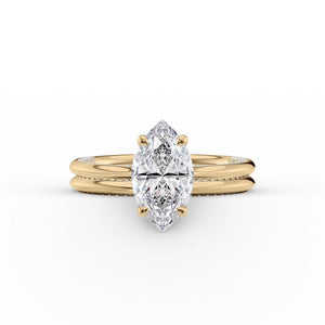 The Claire Set  With A 3 Carat Marquise 18K Yellow Gold Moissanite