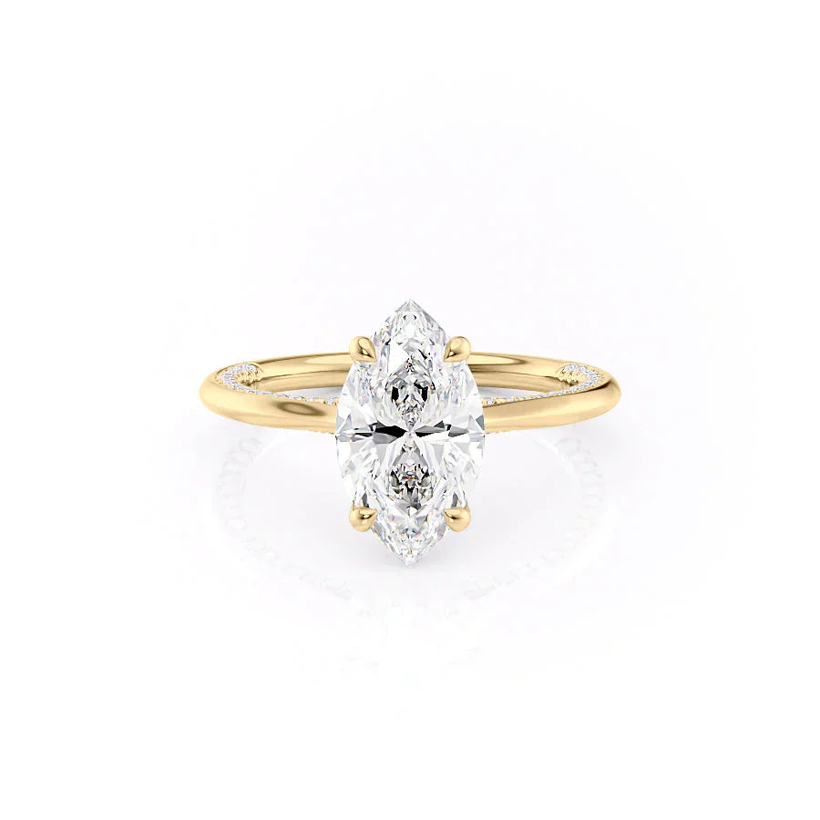 The Claire Set  With A 4.5 Carat Marquise 18K Yellow Gold Moissanite