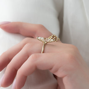 The Claire Set  With A 3 Carat Marquise 18K Yellow Gold Moissanite