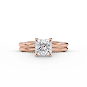 The Claire Set  With A 3 Carat Princess 14K Rose Gold Moissanite