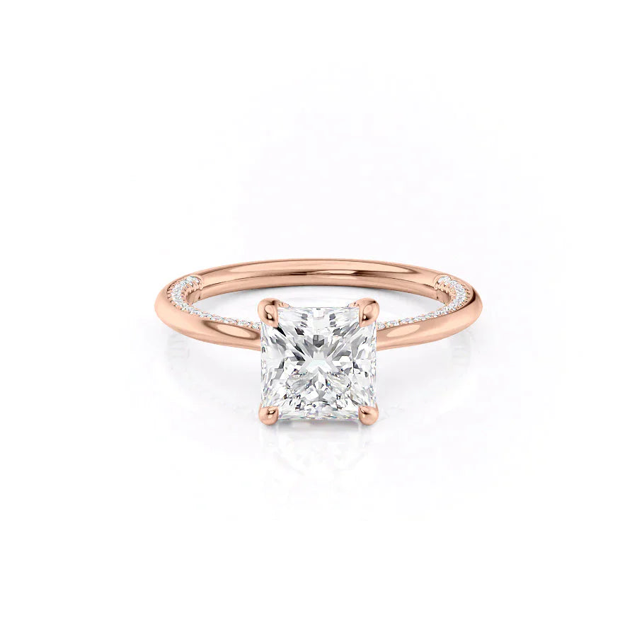 The Claire Set  With A 3 Carat Princess 14K Rose Gold Moissanite