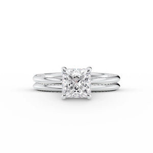 The Claire Set  With A 3 Carat Princess 18K White Gold Moissanite