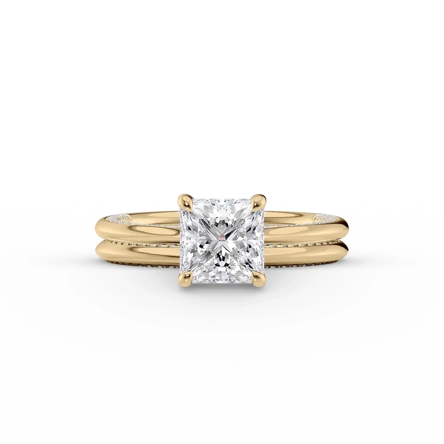 The Claire Set  With A 3 Carat Princess 18K Yellow Gold Moissanite