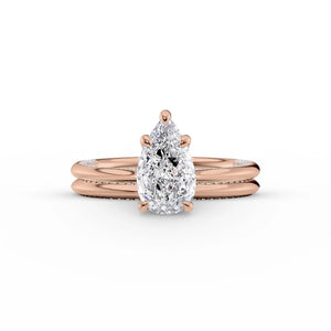 The Claire Set  With A 2 Carat Pear 14K Rose Gold Moissanite