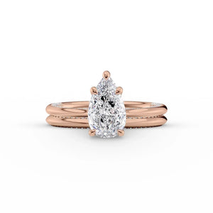 The Claire Set  With A 4 Carat Pear 14K Rose Gold Moissanite