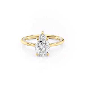 The Claire Set  With A 2 Carat Pear 14K Yellow Gold Moissanite