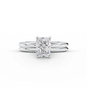 The Claire Set  With A 1.5 Carat Radiant 14K White Gold Moissanite