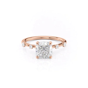 The Serena Set  With A 4 Carat Cushion 14K Rose Gold Moissanite