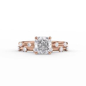 The Serena Set  With A 4 Carat Cushion 14K Rose Gold Moissanite