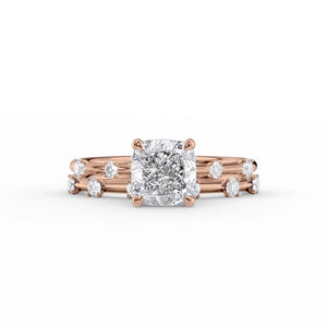 The Serena Set With A 1 Carat Cushion 14K Rose Gold Lab Diamond