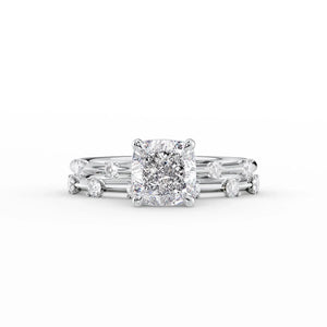 The Serena Set  With A 5 Carat Cushion 18K White Gold Moissanite
