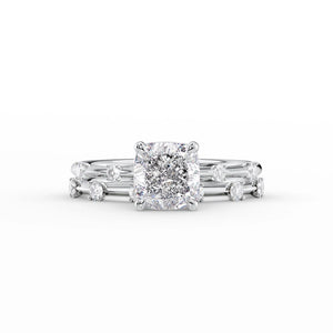 The Serena Set With A 1 Carat Cushion 18K White Gold Lab Diamond
