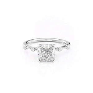 The Serena Set  With A 5 Carat Cushion 14K White Gold Moissanite