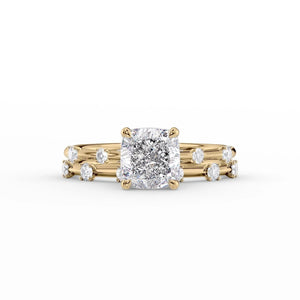The Serena Set With A 1 Carat Cushion 18K Yellow Gold Lab Diamond