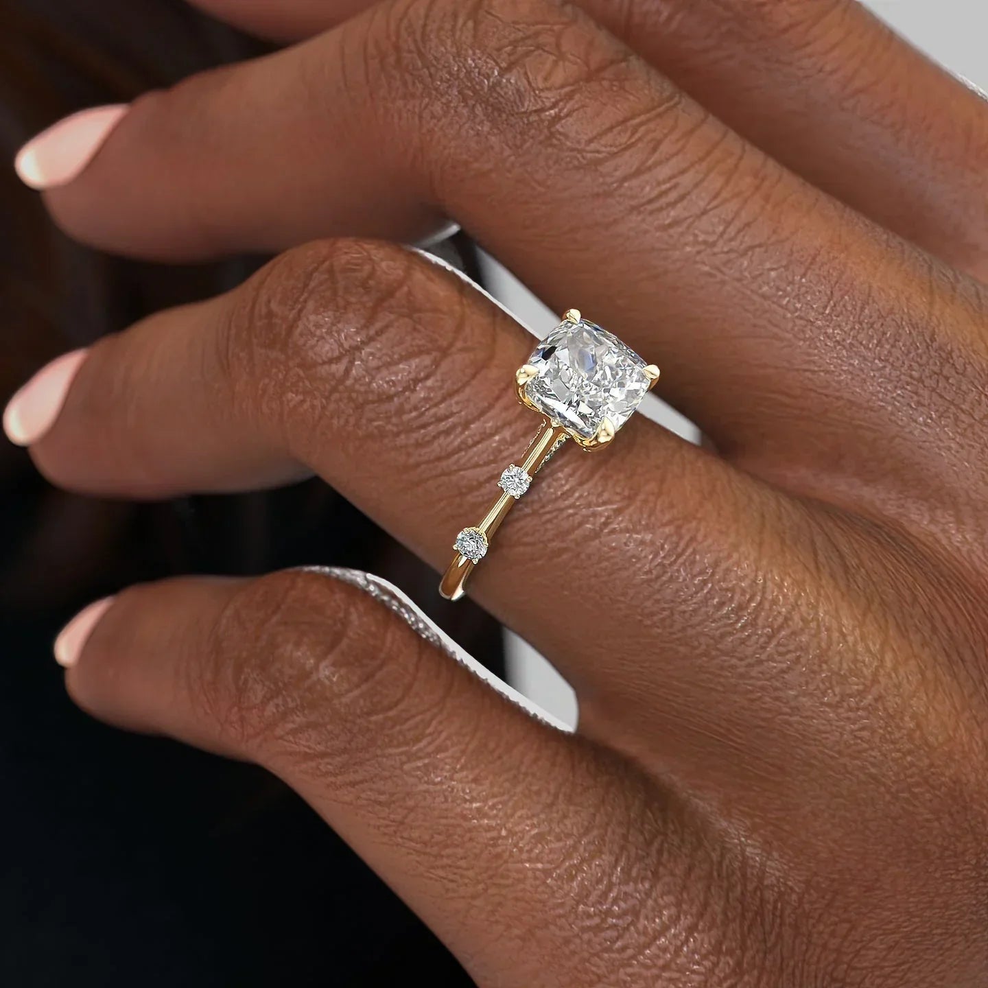 The Serena Set With A 1 Carat Cushion 18K Yellow Gold Lab Diamond