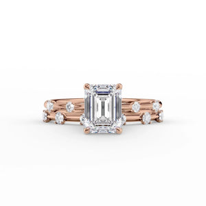 The Serena Set  With A 3 Carat Emerald 14K Rose Gold Moissanite