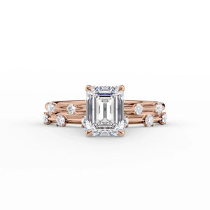 The Serena Set  With A 5 Carat Emerald 14K Rose Gold Moissanite