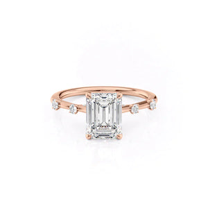 The Serena Set  With A 3 Carat Emerald 14K Rose Gold Moissanite