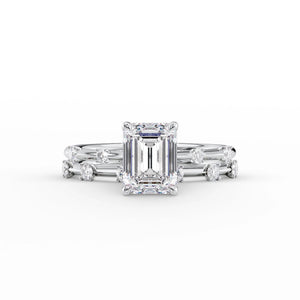 The Serena Set  With A 3 Carat Emerald 18K White Gold Moissanite
