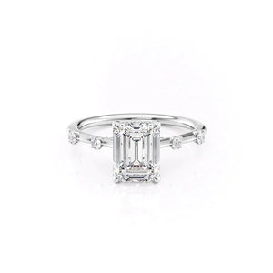 The Serena Set  With A 3 Carat Emerald 14K White Gold Moissanite