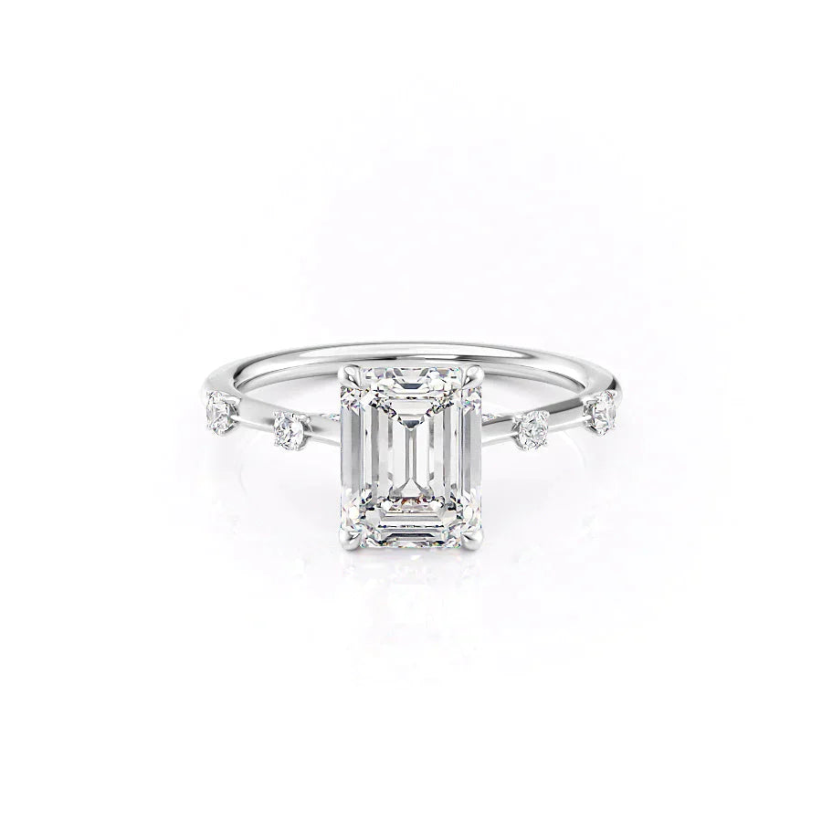 The Serena Set  With A 4 Carat Emerald 14K White Gold Moissanite