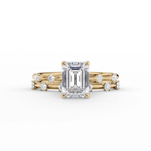 The Serena Set  With A 3 Carat Emerald 18K Yellow Gold Moissanite