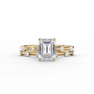 The Serena Set  With A 1 Carat Emerald 18K Yellow Gold Moissanite