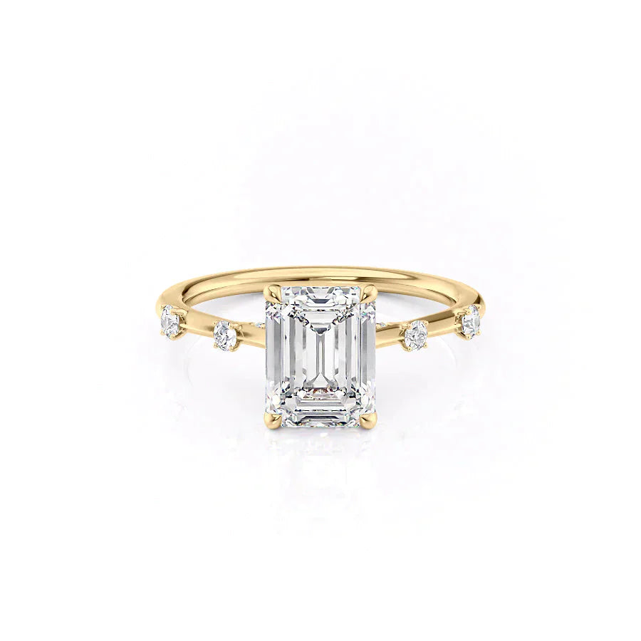 The Serena Set  With A 3 Carat Emerald 18K Yellow Gold Moissanite