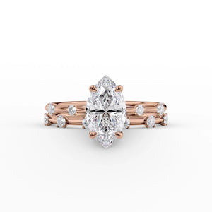 The Serena Set  With A 3 Carat Marquise 14K Rose Gold Moissanite