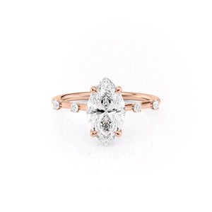 The Serena Set  With A 3.5 Carat Marquise 14K Rose Gold Moissanite