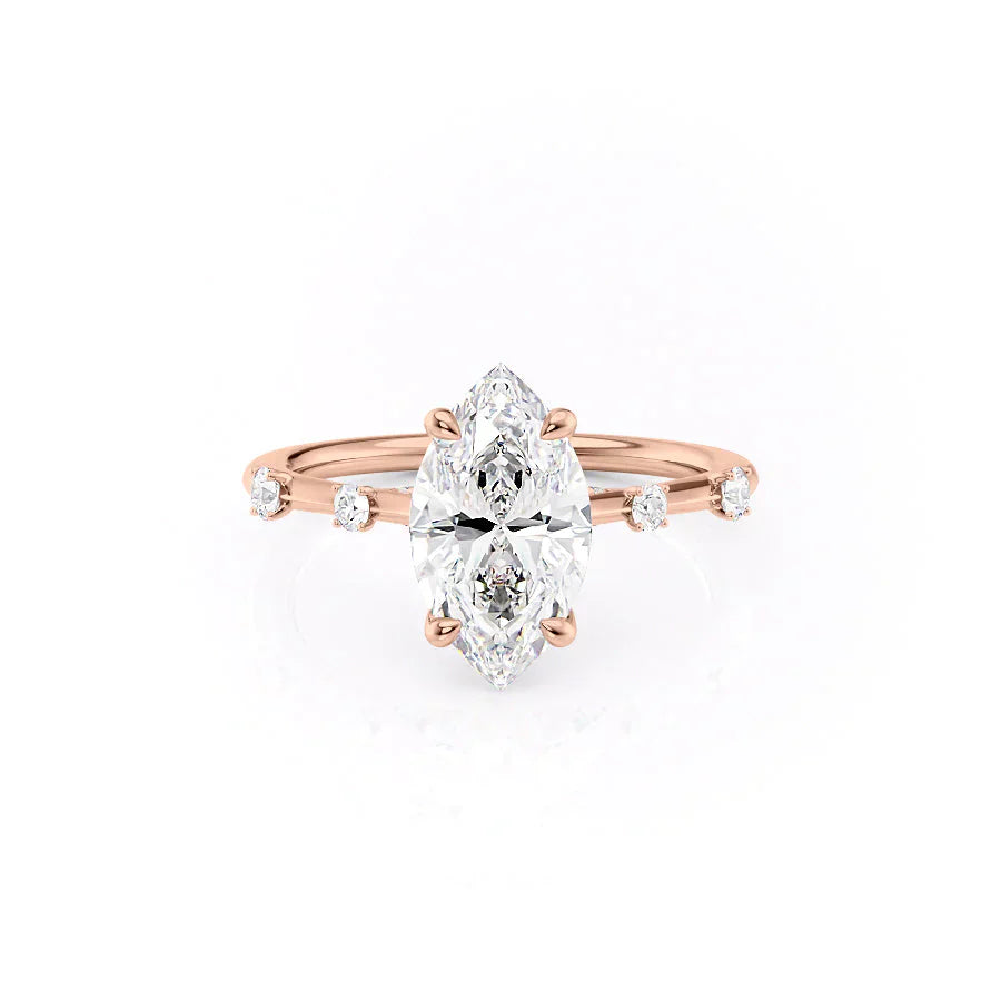 The Serena Set  With A 1 Carat Marquise 14K Rose Gold Moissanite