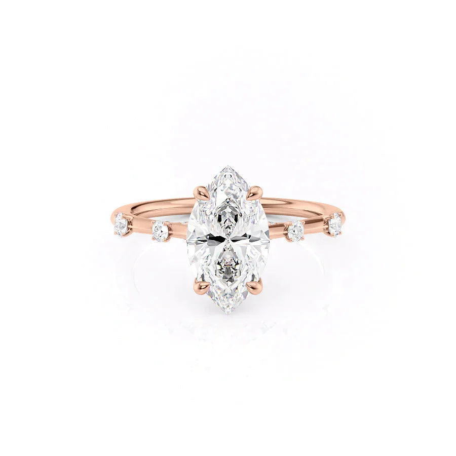 The Serena Set With A 3 Carat Marquise 14K Rose Gold Lab Diamond