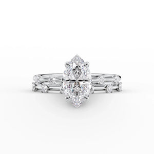 The Serena Set  With A 3 Carat Marquise 18K White Gold Moissanite