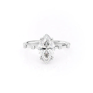 The Serena Set  With A 3 Carat Marquise 14K White Gold Moissanite