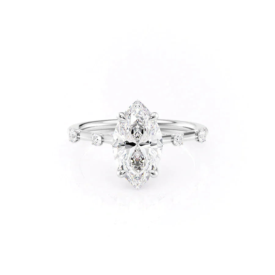 The Serena Set With A 3 Carat Marquise 18K White Gold Lab Diamond