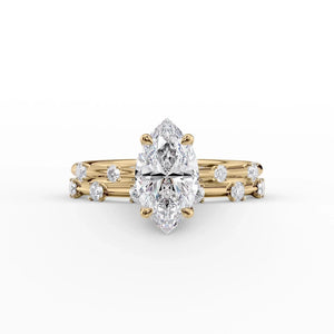 The Serena Set  With A 2 Carat Marquise 18K Yellow Gold Moissanite