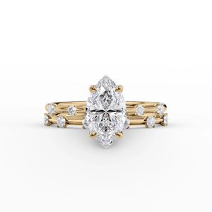 The Serena Set  With A 3 Carat Marquise 18K Yellow Gold Moissanite